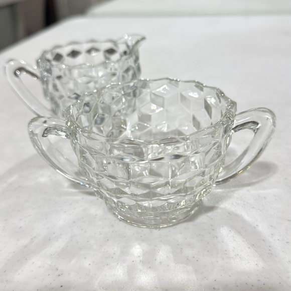 Fostoria American Pattern Clear Glass Creamer and Sugar Vintage Set - Picture 3 of 8